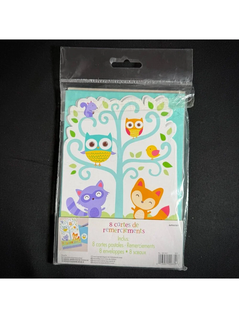 Amscan Woodland Animals Baby Shower Thank You Cards 8 Postcards Envelopes New